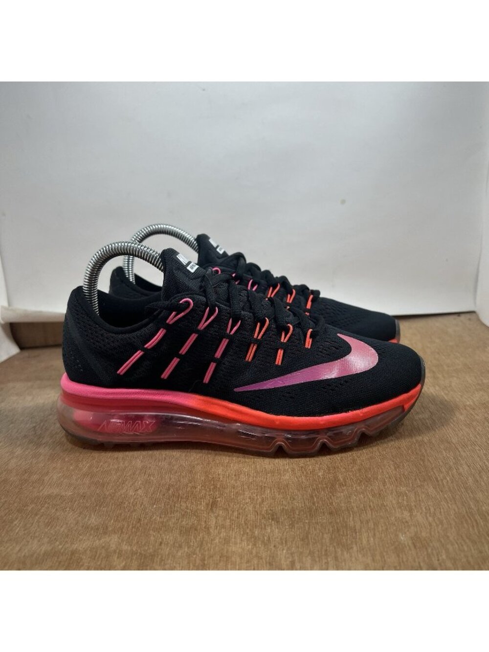 Nike Air Max 2016 Running Shoes Women 6.5 Black Pink 806772-006 Flywire Athletic